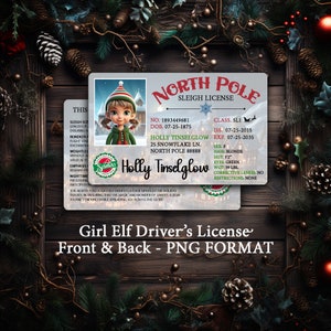 Sublimatieontwerp meisjeselflicentie - rijbewijs Elf PNG-bestand - kerstelf-ID - kerstverrassing - licentie kerstman