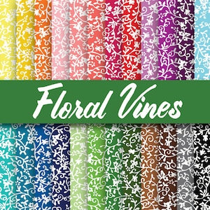Floral Vines Digital Paper - Colorful Floral Vines Backgrounds -  24 Colors - 12in x 12in - Commercial Use -  INSTANT DOWNLOAD