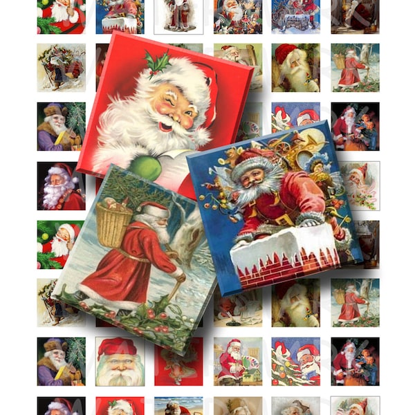 Vintage Santa Claus - Digital Collage Sheet  - 1 inch (1 x 1)  - INSTANT DOWNLOAD