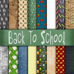 Back to School Digital Paper Textures - School Backgrounds - 16 Designs - 12in x 12in - Commercial Use - Instant Download