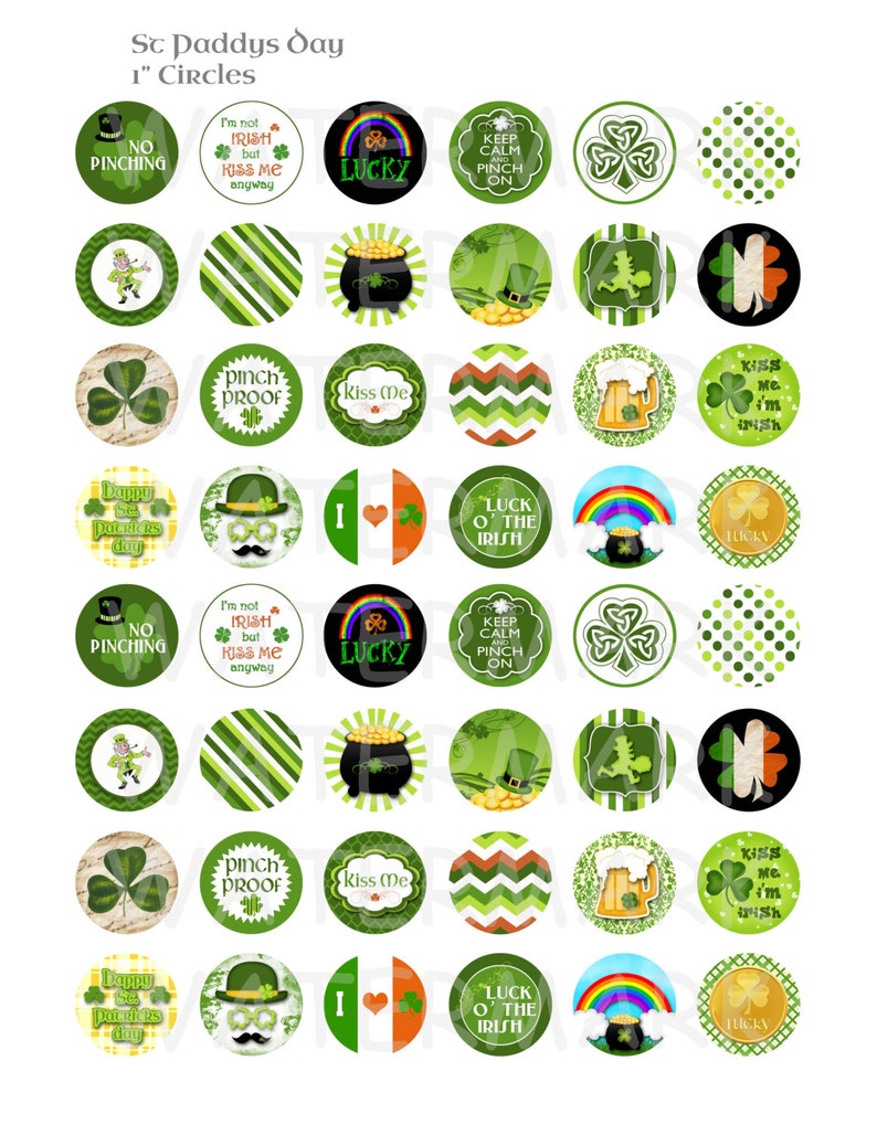 St Patricks Day Digital Collage Sheet 1 inch Round Circles INSTANT DOWNLOAD image 2