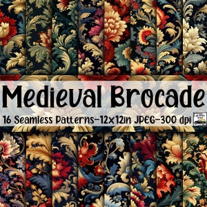 Medieval Brocade SEAMLESS Patterns - Brocade Tapestry Digital Paper - 16 Designs - 12x12in - Commercial Use - Medieval Tapestry Patterns