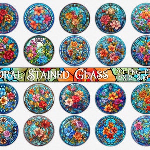 Floral Stained Glass Sublimation Bundle - 20 Sublimation Backgrounds - Stained Glass Flowers Clip Art - Flower Sublimation Backgrounds