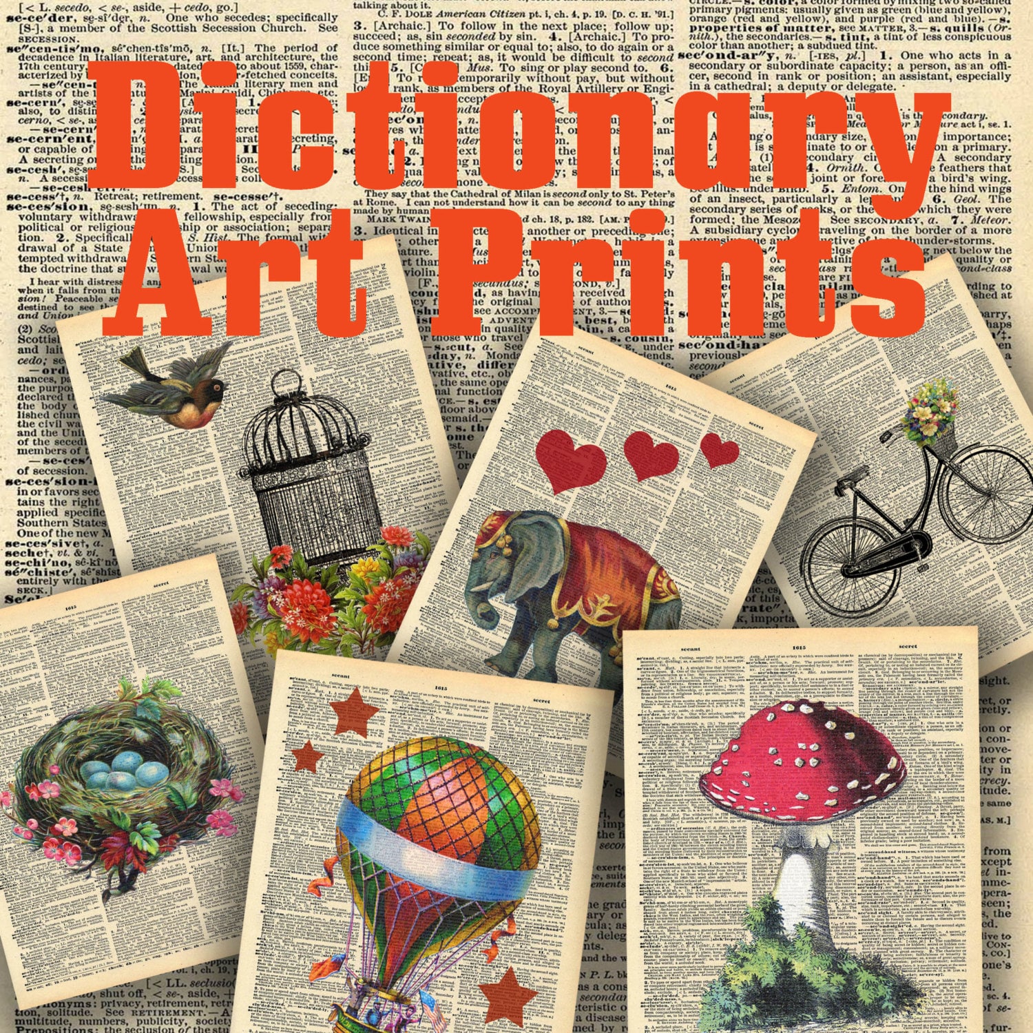 Vintage Dictionary Page Collection - 20 Different Art Prints ...