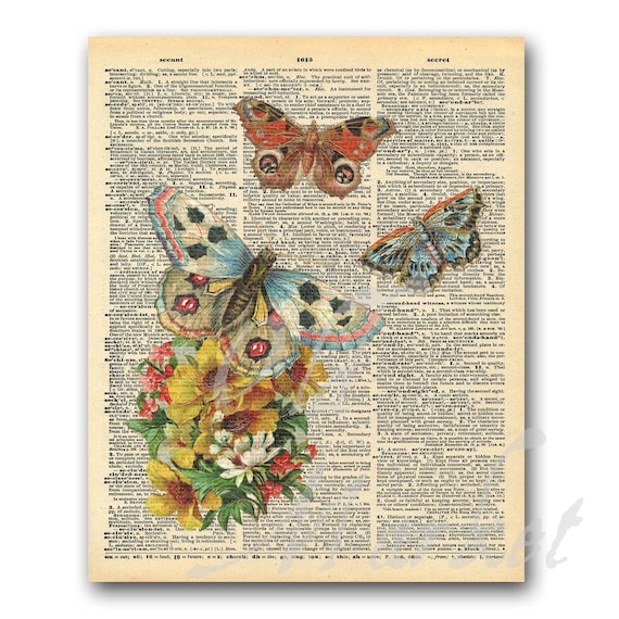 Butterfly Illustrations on Vintage Dictionary Page - Printable Digital Download - INSTANT DOWNLOAD