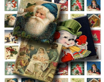 Vintage Christmas - Digital Collage Sheet  - 1 inch (1 x 1)  - INSTANT DOWNLOAD