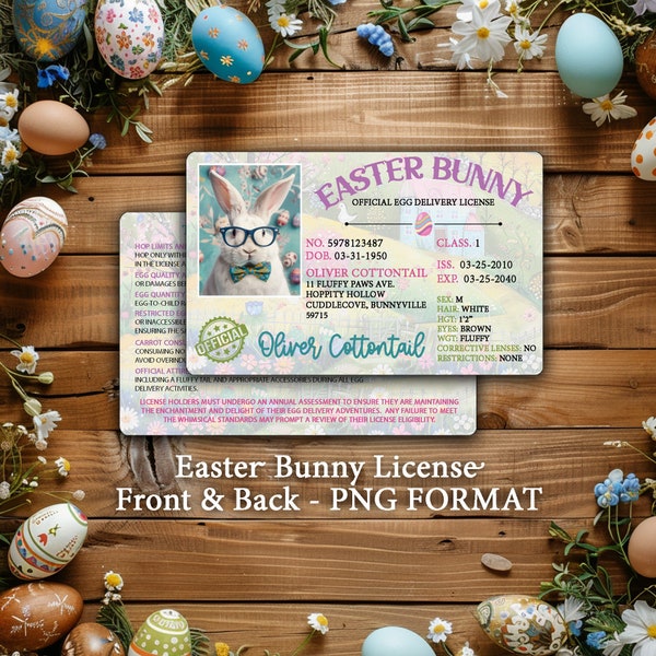 Easter Bunny License Sublimation Design - Easter Bunny Egg Delivery Permit PNG File - Easter Bunny ID - Easter Surprise
