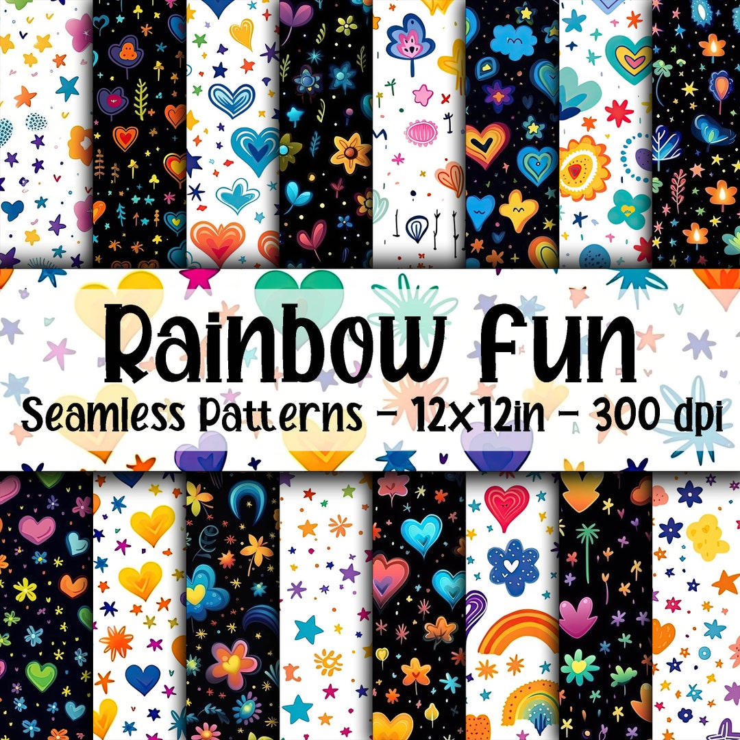 Rainbow Fun SEAMLESS Patterns - Rainbow Digital Paper - 16 Designs ...