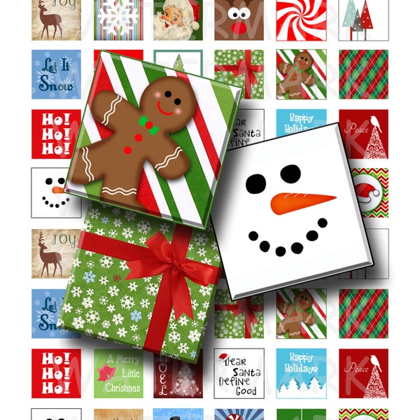 Merry Christmas - Digital Collage Sheet  - 1 inch (1 x 1)  - INSTANT DOWNLOAD