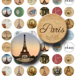 Ephemera Paris - feuille de collage numérique - cercles ronds de 1 pouce - TÉLÉCHARGEMENT IMMÉDIAT