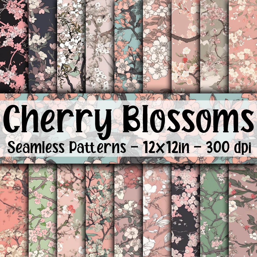Cherry Blossoms SEAMLESS Patterns - Cherry Blossoms Digital Paper - 18 ...