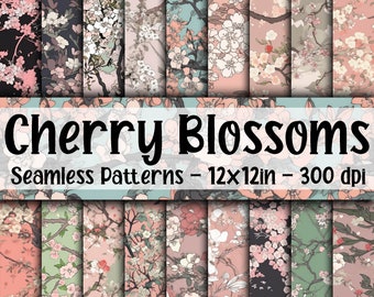 Cherry Blossoms SEAMLESS Patterns - Cherry Blossoms Digital Paper - 18 Designs - 12x12in - Commercial Use - Cherry Blossoms Sublimation