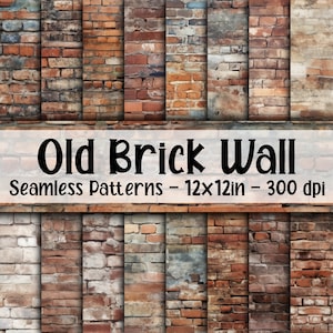 Old Brick Wall SEAMLESS Patterns - Old Brick Wall Digital Paper - 16 Designs - 12x12in - Commercial Use - Brick Wall Patterns