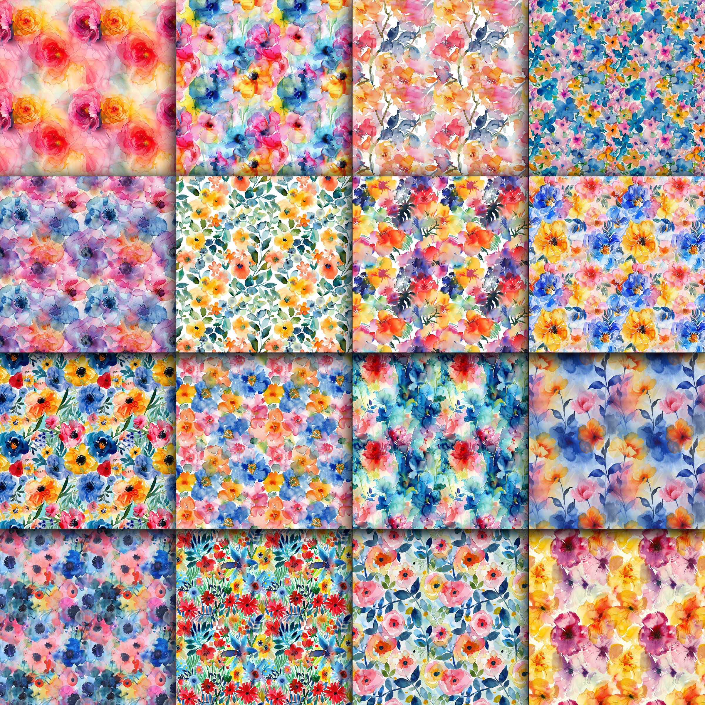 Abstract Watercolor Flowers SEAMLESS Patterns - Abstract Flowers ...