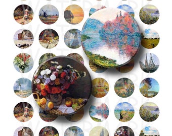 Claude Monet Paintings - Digital Collage Sheet  - 1 inch Round Circles - INSTANT DOWNLOAD