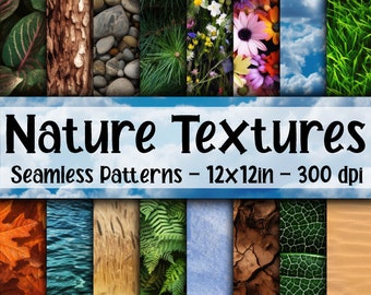Naturtexturer SÖMLÖSA Mönster - Natur Digitalt Papper - 16 Designer - 30 x 30 cm - Kommersiellt Användning - Naturmotiv och Bakgrunder
