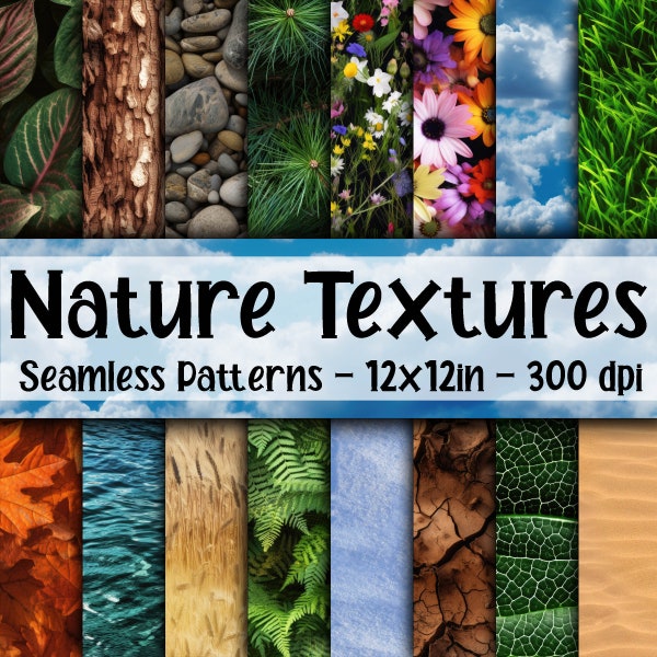 Nature Textures SEAMLESS Patterns - Nature Digital Paper - 16 Designs - 12x12in - Commercial Use -  Nature Scenes and Backgrounds