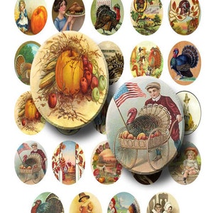 Vintage Thanksgiving - Digital Collage Sheet   - 30x40mm Ovals - INSTANT DOWNLOAD