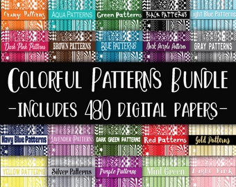 Colorful Patterns Digital Paper Bundle - Includes 480 Digital Papers - Digital Paper Backgrounds -  12x12in - Commercial Use