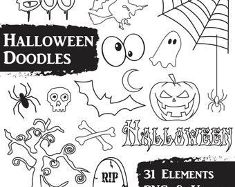 Halloween Clip Art Set - Commercial Use Vector Clipart - Includes 31 Hand Drawn Images in PNG and EPS format  - INSTaNT DOWNLoAd