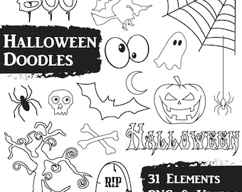 Halloween Clip Art Set - Commercial Use Vector Clipart - Includes 31 Hand Drawn Images in PNG and EPS format  - INSTaNT DOWNLoAd