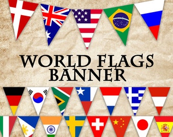 World Flags Printable Banner - Includes 132 flags in 3 sizes - Printable Banner - Printable Bunting - Printable Garland - Instant Download