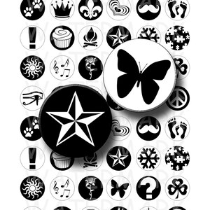 Schwarz und weiß - digitale Collage Blatt - 1 Zoll runden Kreise - INSTANT DOWNLOAD