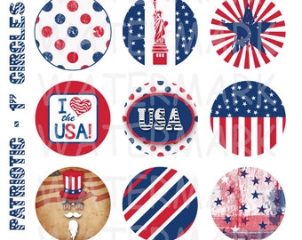 Patriotic - 4 x 6 Digital Collage Sheet  - 1 inch Round Circles - INSTANT DOWNLOAD