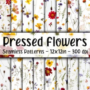 Gepresste Blumen SEAMLESS Patterns - Gepresste Wildblumen Digital Papier - 16 Designs - 12 x 12 Zoll - Kommerzielle Nutzung - Gepresste Blumen Muster