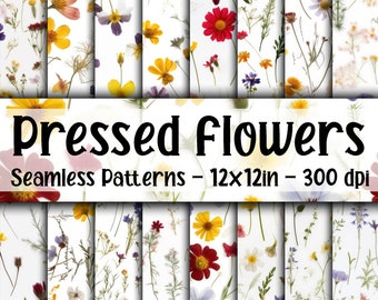 Gepresste Blumen SEAMLESS Patterns - Gepresste Wildblumen Digital Papier - 16 Designs - 12 x 12 Zoll - Kommerzielle Nutzung - Gepresste Blumen Muster