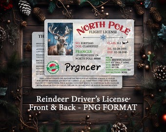 Reindeer Flight License Sublimation Design - Reindeer Drivers License PNG File - Christmas Reindeer ID - Christmas Surprise - Sleigh License