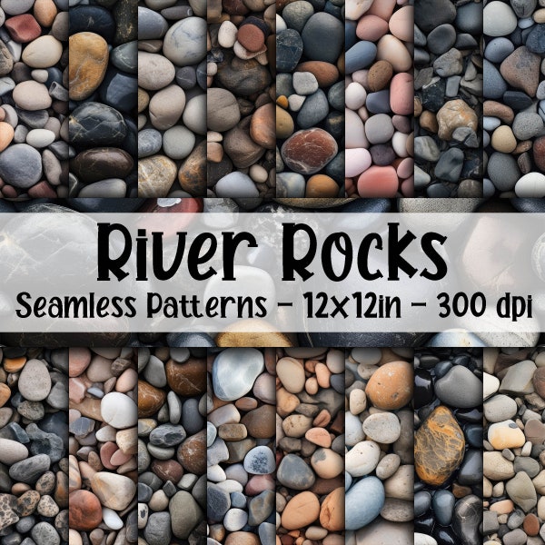 River Rocks SEAMLESS Patterns - River Rocks Digital Paper - 16 Designs - 12x12in - Commercial Use - Rock and Stone Textures