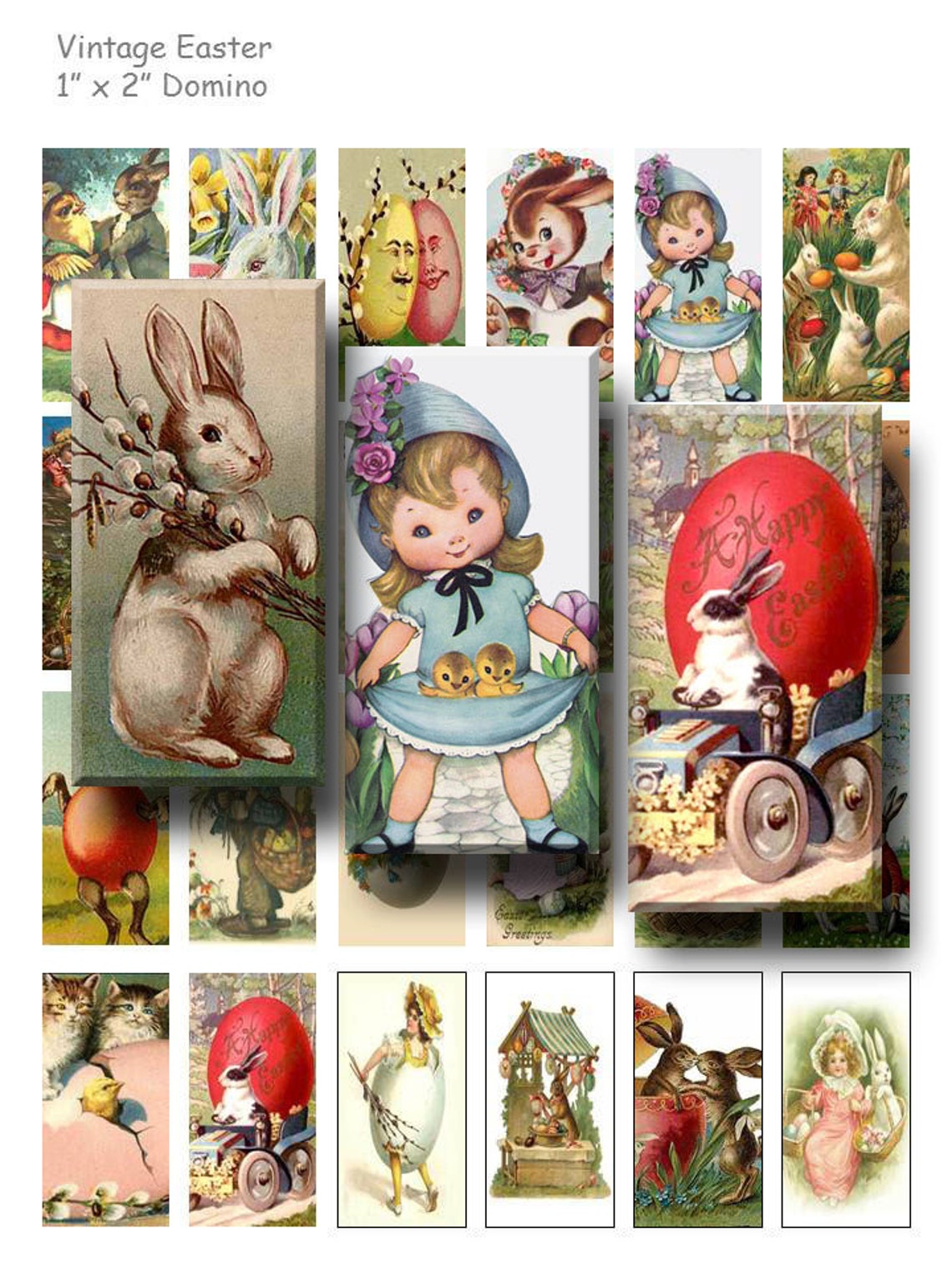 Vintage Easter - Digital Collage Sheet - 1 X 2 Inch Domino - INSTANT ...