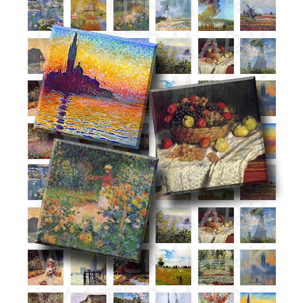 Claude Monet Paintings - Digital Collage Sheet  - 1 inch (1 x 1)  - INSTANT DOWNLOAD