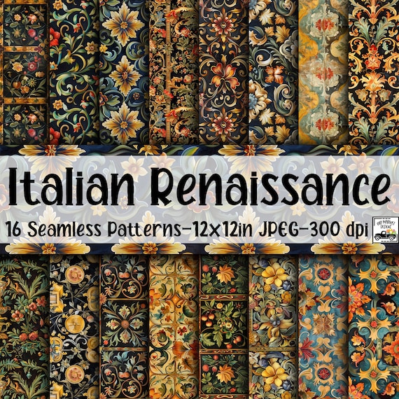 Italian Renaissance Paintings SEAMLESS Patterns - Italian Renaissance Digital Paper - 16 Designs - 12x12in - Commercial Use