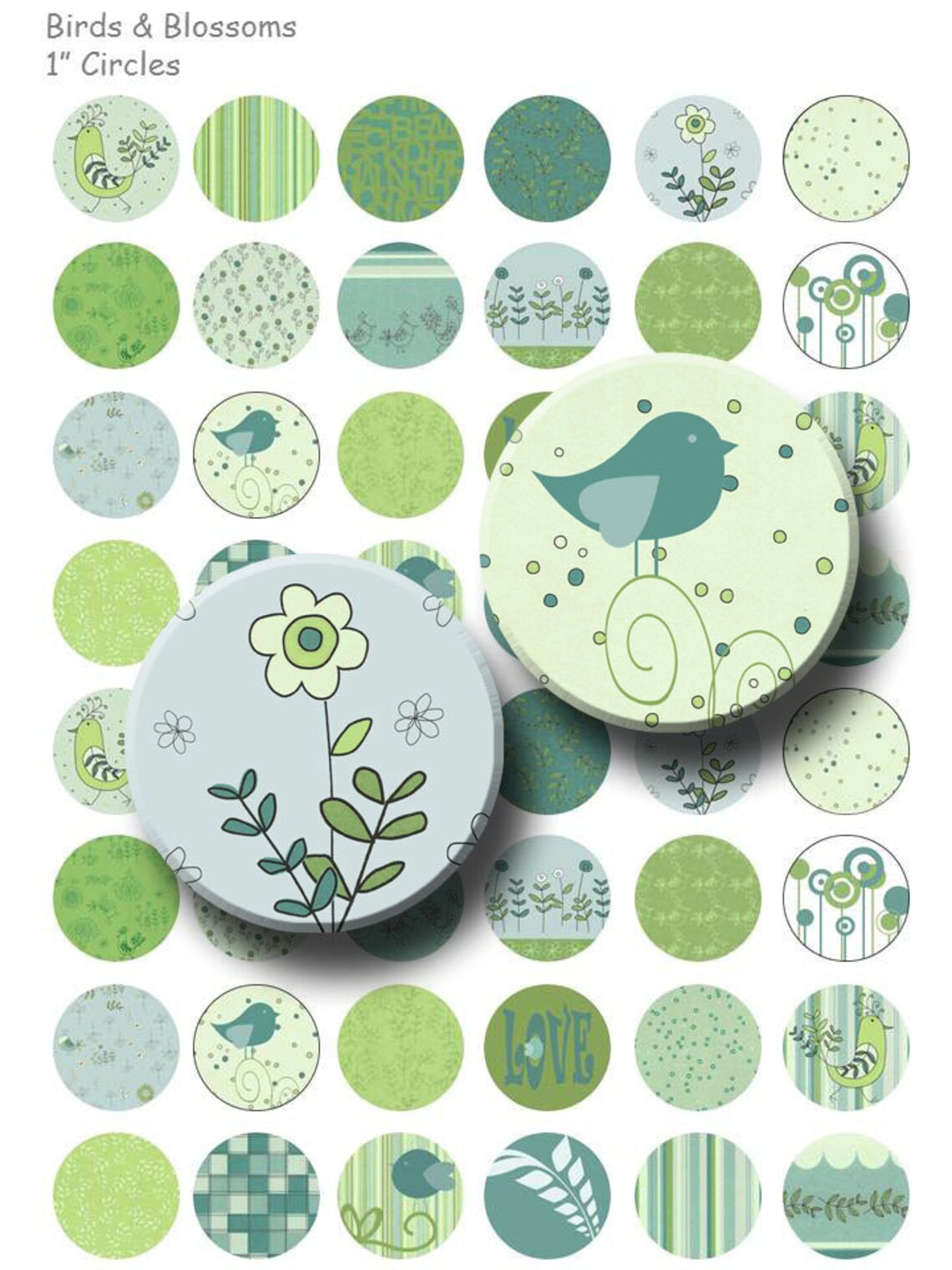 Birds & Blossoms - Digital Collage Sheet - 1 Inch Round Circles ...