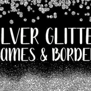 Zilveren glitterlijsten en randen PNG-overlay-clipartbundel: bevat 64 zilveren glittervierkanten, cirkels, randen en meer!