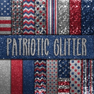 Papier numérique pailleté patriotique - 4 juillet arrière-plans et textures pailletés - 16 modèles - 12 po x 12 po - usage commercial - téléchargement immédiat