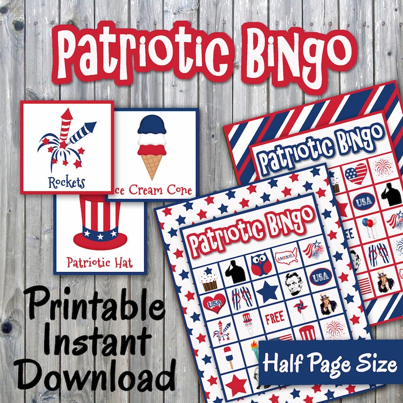 Patriotic Bingo Printable PDF 30 Different Cards Half Page | Etsy