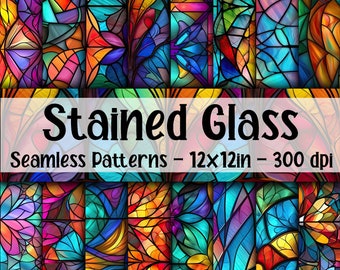 Stained Glass Seamless Patterns - Stained Glass Digital Paper - 16 Designs - 12x12in - Commercial Use - Stained Glass Sublimation