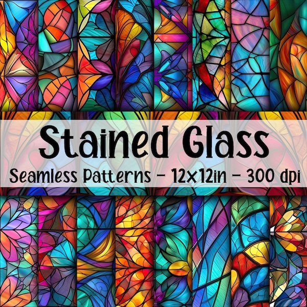 Stained Glass Seamless Patterns - Stained Glass Digital Paper - 16 Designs - 12x12in - Kommerzielle Nutzung - Stained Glass Sublimation