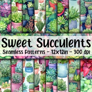 Succulente acquerellate Modelli SENZA CUCITURE - Carta digitale per succulente dolci - 18 disegni - 12 x 12 pollici - Uso commerciale - Succulente acquerellate