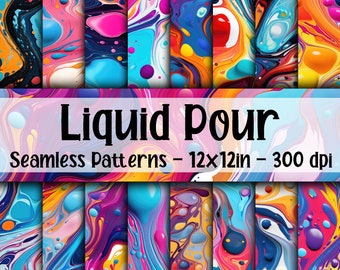 Liquid Pour SEAMLESS Patterns - Paint Pour Digital Paper - 16 Designs - 12x12in - Commercial Use - Liquid Pour Digital Paper