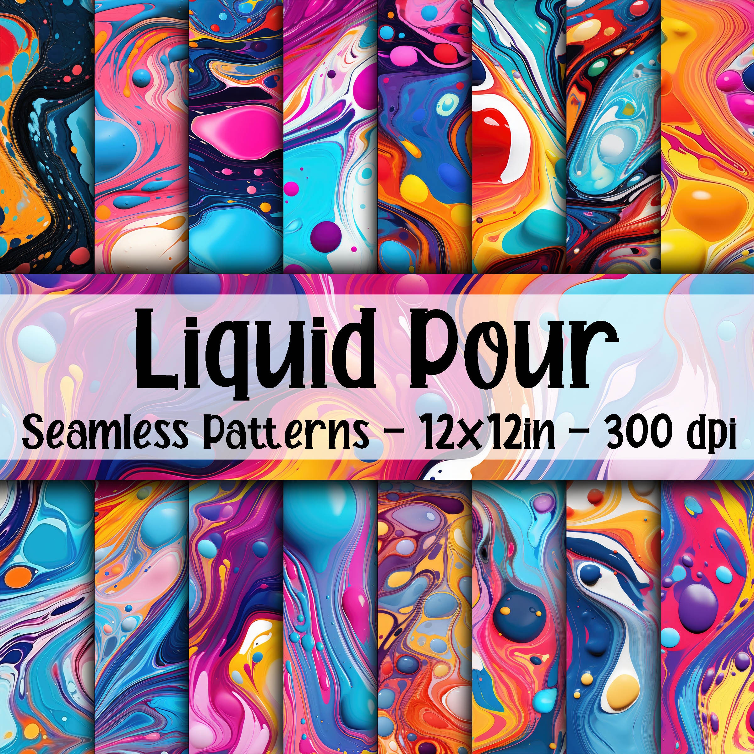 Liquid Pour SEAMLESS Patterns Paint Pour Digital Paper 16 Designs