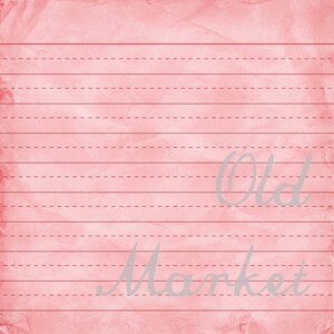 Op de afbeelding: Roze gestreept papier met de woorden "Old Market" in cursief in grijs geschreven.