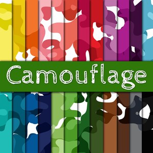 Camouflage Digital Paper - Colorful Camo Backgrounds -  24 Colors - 12in x 12in - Commercial Use -  INSTANT DOWNLOAD