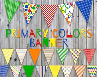 Baner do druku w kolorach podstawowych – zawiera 3 rozmiary – Baner do druku – Girlanda do druku – Girlanda do druku – Natychmiastowe pobranie