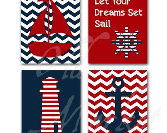 Nautical Art Print Set - Let Your Dreams Set Sail - Printable Digital Download - INSTANT DOWNLOAD