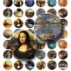 Famous Paintings - Digital Collage Sheet  - 1 inch Round Circles - INSTANT DOWNLOAD