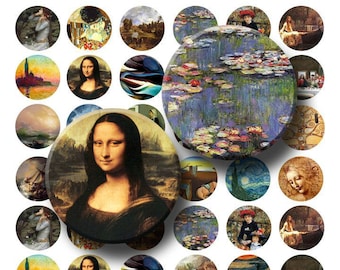 Famous Paintings - Digital Collage Sheet  - 1 inch Round Circles - INSTANT DOWNLOAD